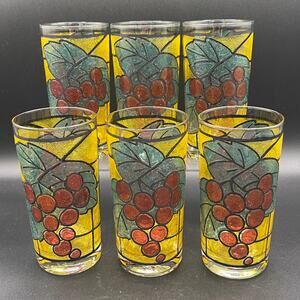 Set of 6 Vtg West Virginia Specialty Glasses Glazed Grapes Drinking Glasses
